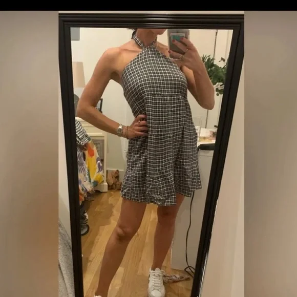 sachin and babi light blue dress BLUE HALTER GINGHAM DRESS – Ada Gray Boutique main image 1
